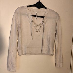 Off-White Crop Tie Up Sweatshirt, Size XS/S